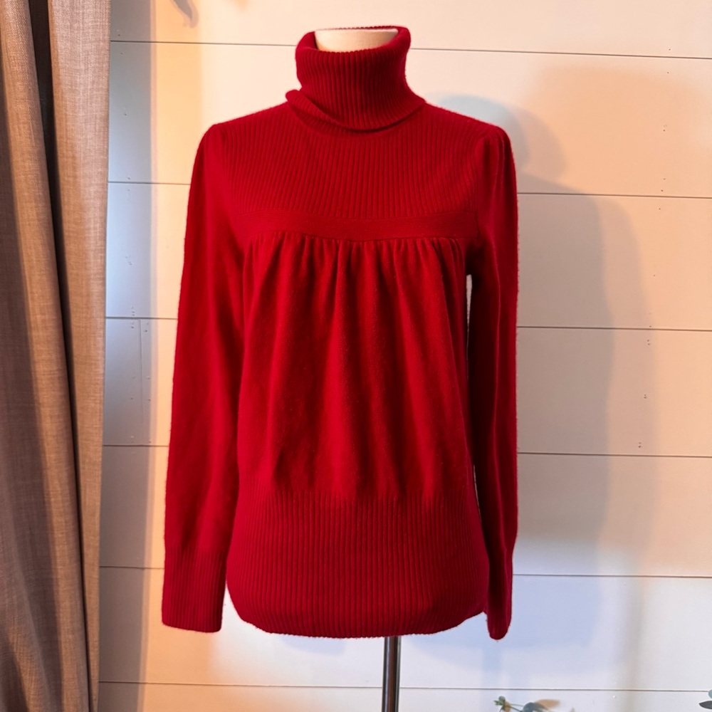 Womens Vertical Design 2 Ply Cashmere Red Turtle Neck Sweater Size Small